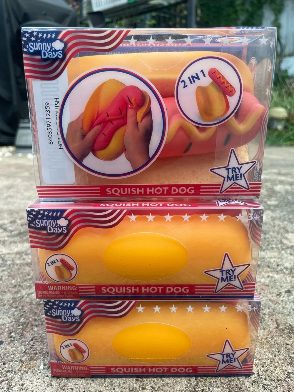Sunny Days Squish Hot Dog Toy - Yellow Bun with Pink Sausage